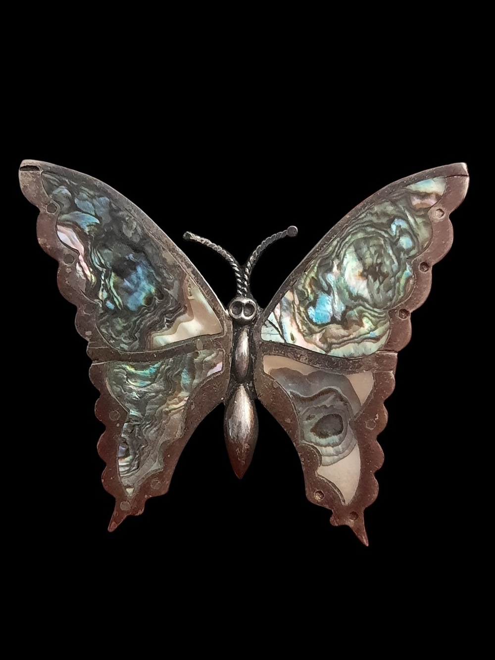 Mexican Sterling Inlaid Abalone Brooch - VINTAGE
